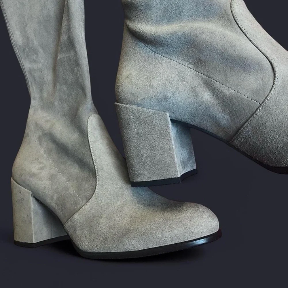 Stuart Weitzman Tieland Over the Knee Tall Flannel Grey Gray Suede Stretch Boots